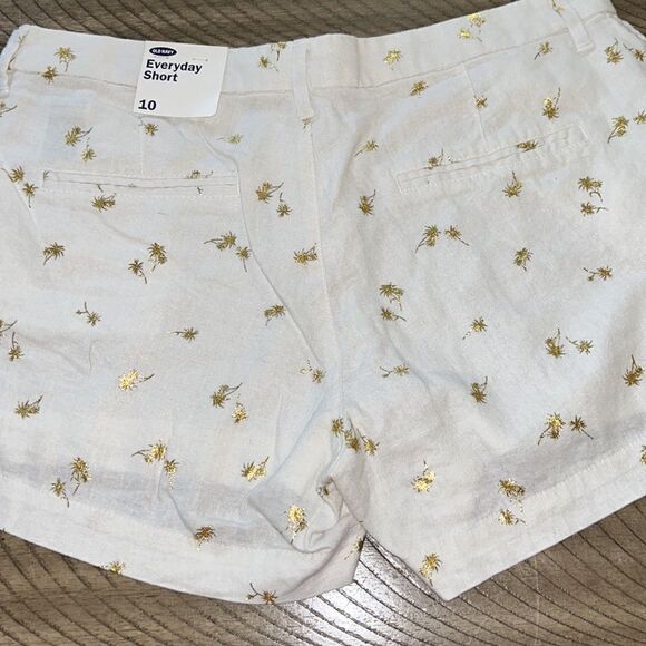 Chic & Polished 🏝️Gold Embossed Palm Tree 🌴 Cotton Shorts 🩳 🌴 2 Pockets - Picture 6 of 17